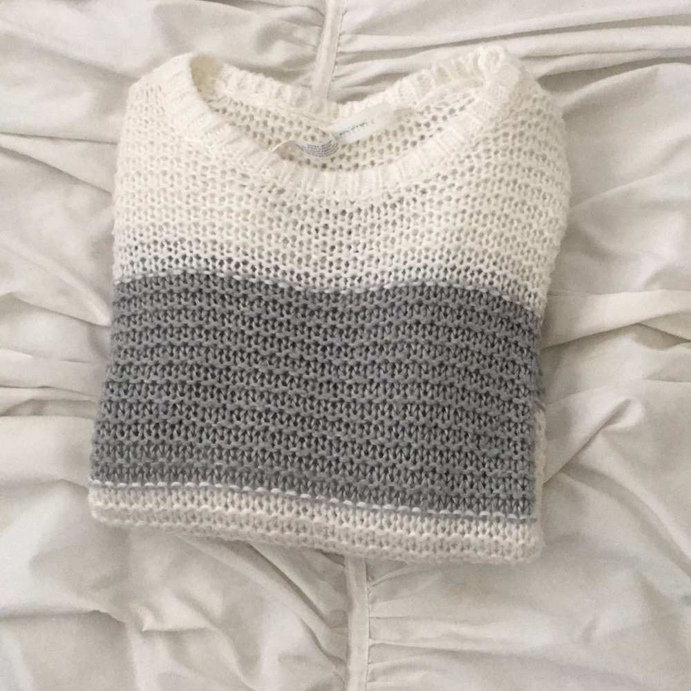 White and grey thick striped knit sweater